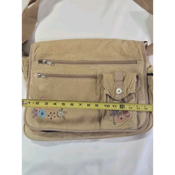 Mudd Vintage Denim Messenger Bag 00s Y2K Beige Floral Embroidered Crossbody - Picture 5 of 16